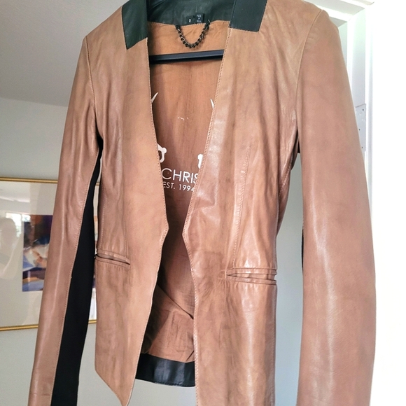 Bod & Christensen Leather Blazer with Fabric Sleeve Detail sz 2 - Picture 3 of 11